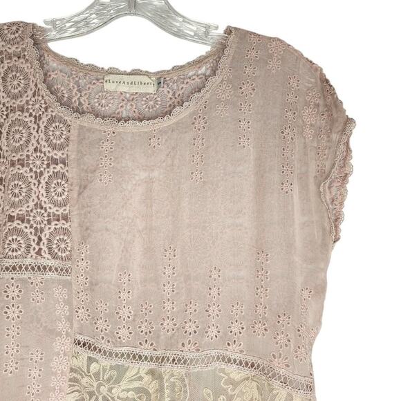 4 Love and Liberty Romantic Patchwork Pieced Lace Silk Tunic, Size S, Bohemian - Picture 7 of 7